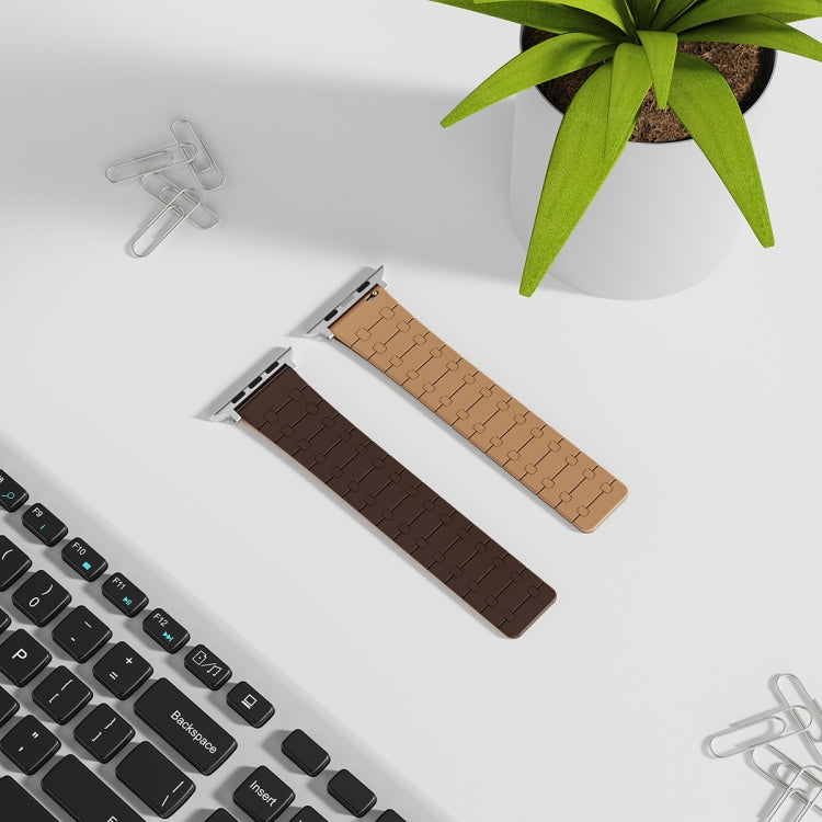 For Apple Watch 42mm Two Color Loop Magnetic Silicone Watch Band(Dark Brown+Light Brown) - Watch Bands by PMC TechLife | Online Shopping South Africa | PMC TechLife