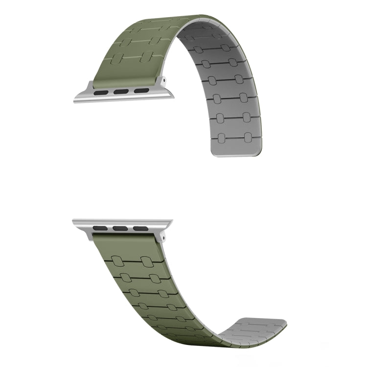 For Apple Watch 38mm Two Color Loop Magnetic Silicone Watch Band(Green+Grey) - Watch Bands by PMC TechLife | Online Shopping South Africa | PMC TechLife