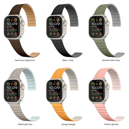 For Apple Watch 42mm Two Color Loop Magnetic Silicone Watch Band(Khaki+Light Green) - Watch Bands by PMC Jewellery | Online Shopping South Africa | PMC Jewellery