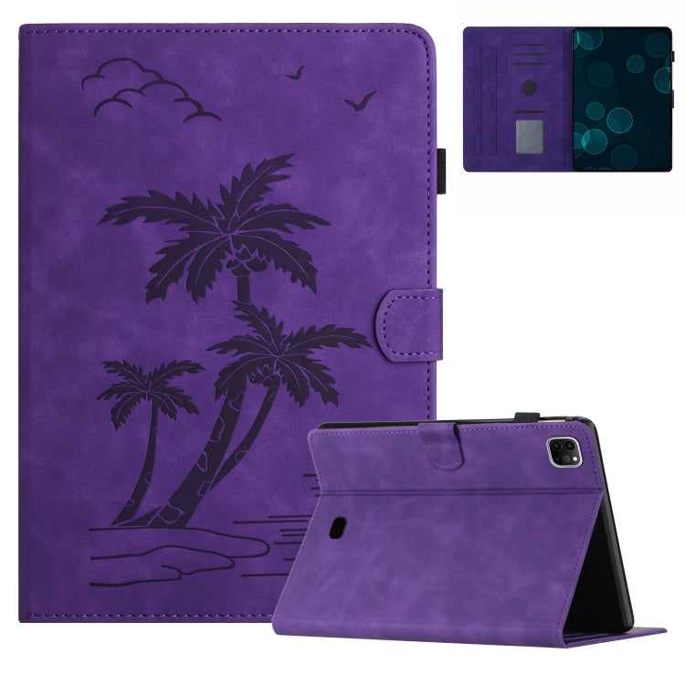 For iPad Pro 11 2024 Coconut Tree Embossed Smart Leather Tablet Case(Purple) - iPad Pro 11 2024 Cases by PMC TechLife | Online Shopping South Africa | PMC TechLife | Buy Now Pay Later Mobicred