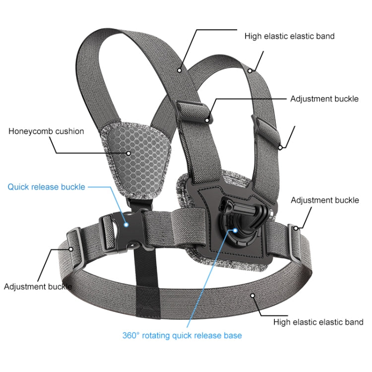 3 in 1 Adjustable Body Mount Belt Chest Strap with Mount & Screw(Grey) - Chest Belt by RUIGPRO | Online Shopping South Africa | PMC Jewellery | Buy Now Pay Later Mobicred