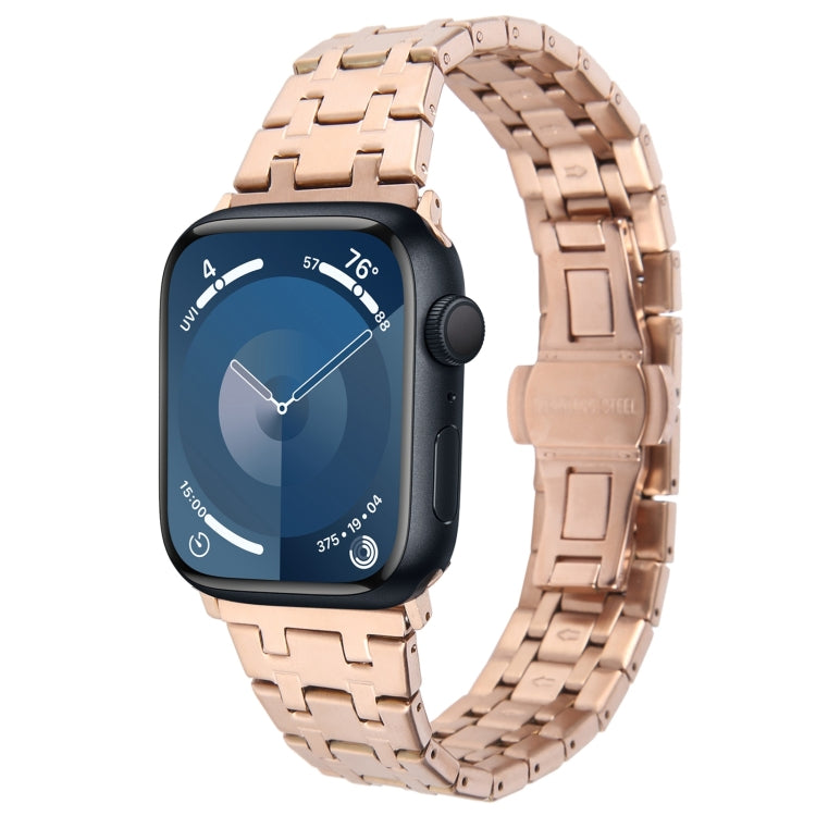 For Apple Watch Series 9 45mm Double T Stainless Steel Watch Band(Rose Gold) - Watch Bands by PMC Jewellery | Online Shopping South Africa | PMC Jewellery