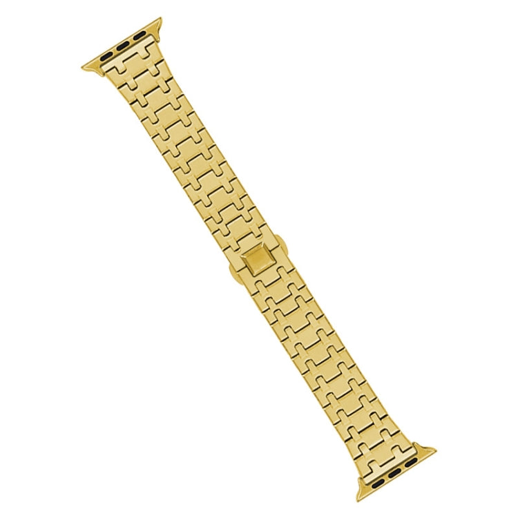 For Apple Watch Series 8 45mm Double T Stainless Steel Watch Band(Gold) - Watch Bands by PMC Jewellery | Online Shopping South Africa | PMC Jewellery