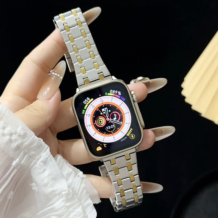 For Apple Watch Series 7 45mm Double T Stainless Steel Watch Band(Silver Gold) - Watch Bands by PMC Jewellery | Online Shopping South Africa | PMC Jewellery