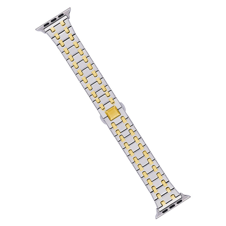 For Apple Watch SE 40mm Double T Stainless Steel Watch Band(Silver Gold) - Watch Bands by PMC Jewellery | Online Shopping South Africa | PMC Jewellery