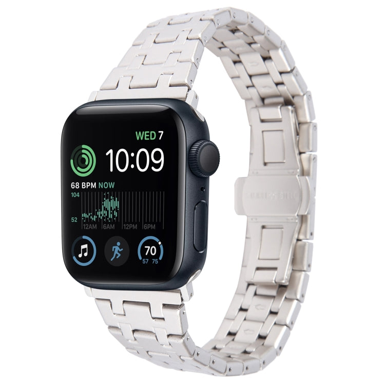 For Apple Watch SE 44mm Double T Stainless Steel Watch Band(Starlight) - Watch Bands by PMC Jewellery | Online Shopping South Africa | PMC Jewellery