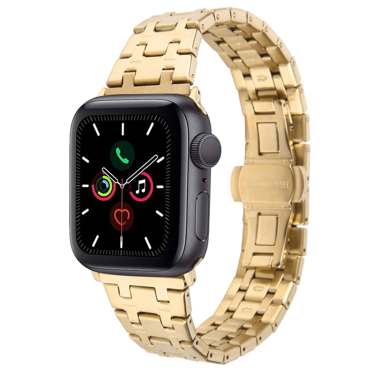 For Apple Watch Series 5 44mm Double T Stainless Steel Watch Band(Gold) - Watch Bands by PMC Jewellery | Online Shopping South Africa | PMC Jewellery