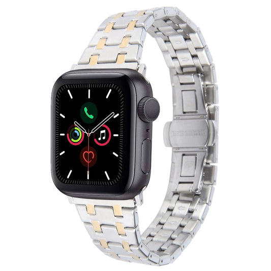 For Apple Watch Series 5 40mm Double T Stainless Steel Watch Band(Silver Gold) - Watch Bands by PMC Jewellery | Online Shopping South Africa | PMC Jewellery