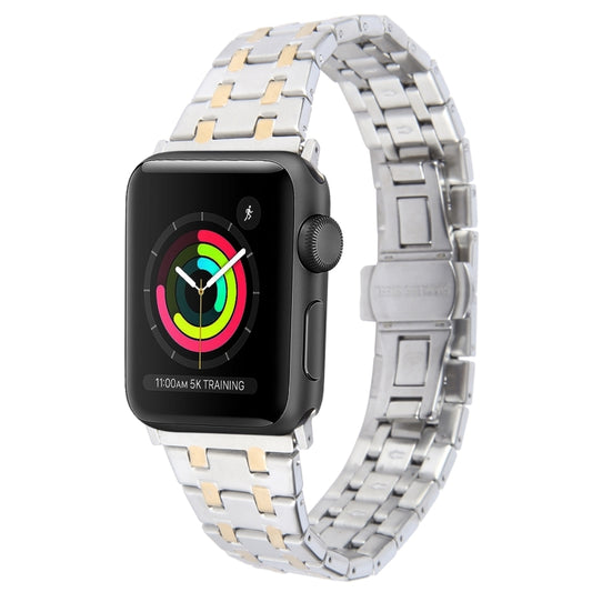 For Apple Watch 42mm Double T Stainless Steel Watch Band(Silver Gold) - Watch Bands by PMC Jewellery | Online Shopping South Africa | PMC Jewellery