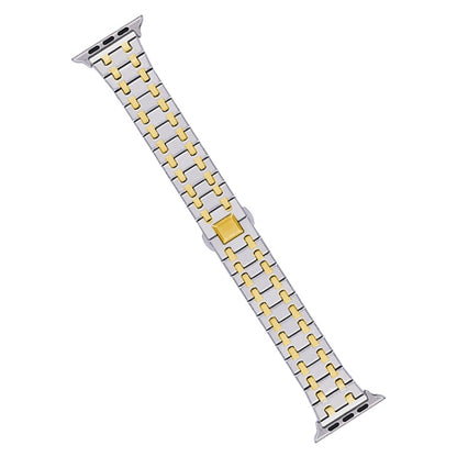 For Apple Watch 42mm Double T Stainless Steel Watch Band(Silver Gold) - Watch Bands by PMC Jewellery | Online Shopping South Africa | PMC Jewellery