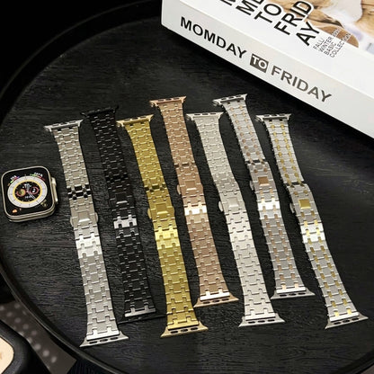 For Apple Watch SE 2022 44mm Double T Stainless Steel Watch Band(Gold) - Watch Bands by PMC Jewellery | Online Shopping South Africa | PMC Jewellery