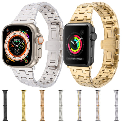 For Apple Watch SE 2022 44mm Double T Stainless Steel Watch Band(Silver Gold) - Watch Bands by PMC Jewellery | Online Shopping South Africa | PMC Jewellery