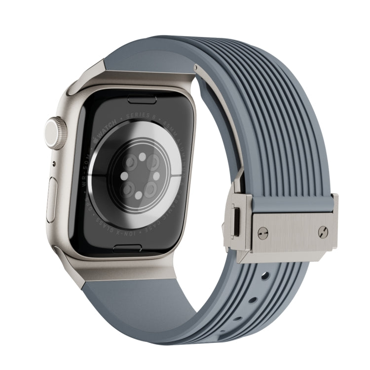 For Apple Watch SE 2023 44mm Vertical Texture Titanium Buckle Elastic Silicone Watch Band(Grey) - Watch Bands by PMC TechLife | Online Shopping South Africa | PMC TechLife | Buy Now Pay Later Mobicred