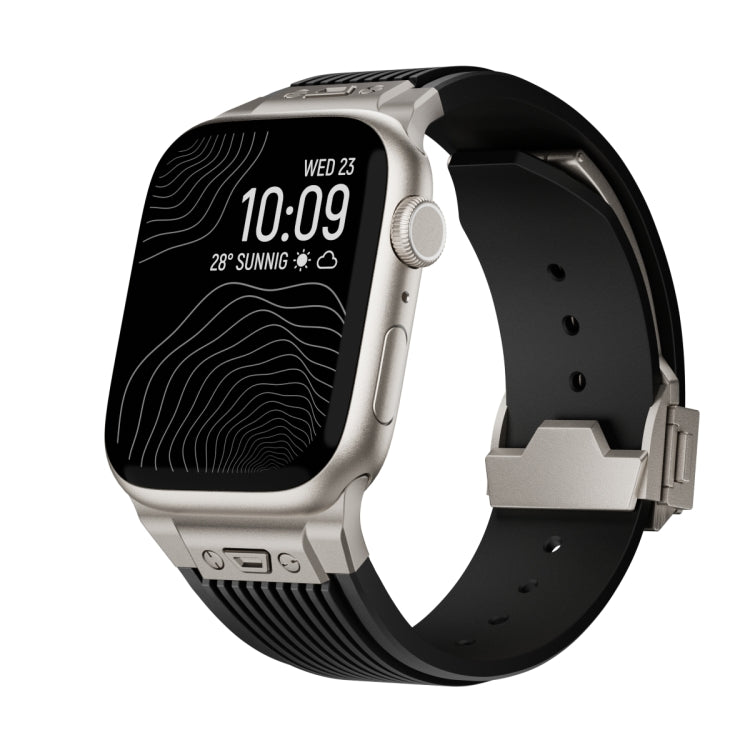 For Apple Watch Series 8 45mm Vertical Texture Titanium Buckle Elastic Silicone Watch Band(Black) - free shipping - PMC TechLife - Order now!