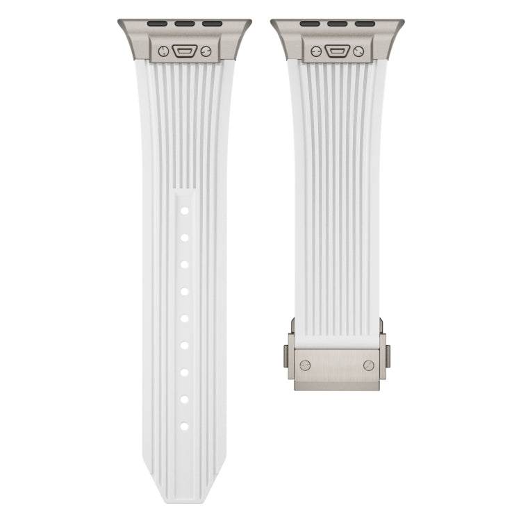 For Apple Watch SE 44mm Vertical Texture Titanium Buckle Elastic Silicone Watch Band(White) - free shipping - PMC TechLife - Order now!