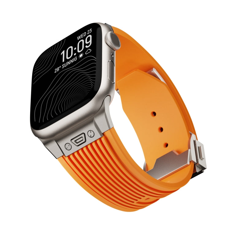For Apple Watch Series 5 44mm Vertical Texture Titanium Buckle Elastic Silicone Watch Band(Orange) - Watch Bands by PMC TechLife | Online Shopping South Africa | PMC TechLife | Buy Now Pay Later Mobicred
