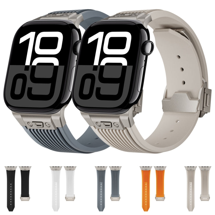 For Apple Watch Series 8 45mm Vertical Texture Titanium Buckle Elastic Silicone Watch Band(Black) - free shipping - PMC TechLife - Order now!