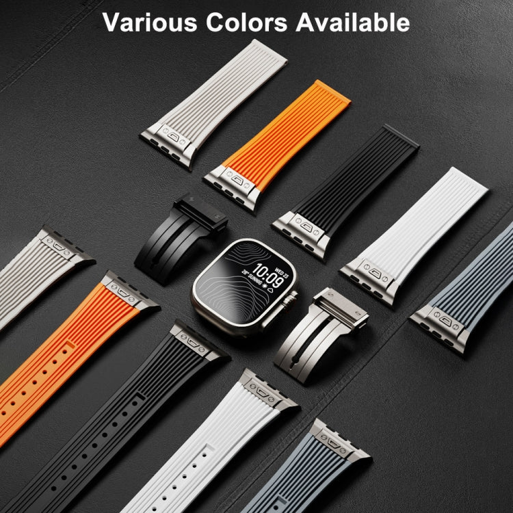 For Apple Watch Series 8 45mm Vertical Texture Titanium Buckle Elastic Silicone Watch Band(Black) - free shipping - PMC TechLife - Order now!
