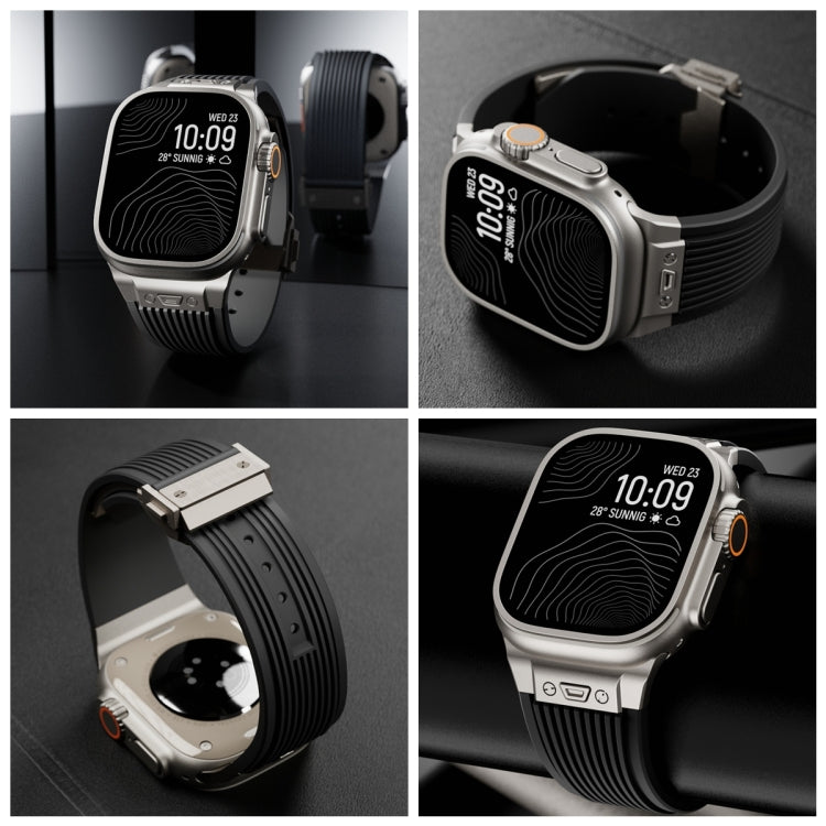 For Apple Watch SE 2023 44mm Vertical Texture Titanium Buckle Elastic Silicone Watch Band(Grey) - Watch Bands by PMC TechLife | Online Shopping South Africa | PMC TechLife | Buy Now Pay Later Mobicred