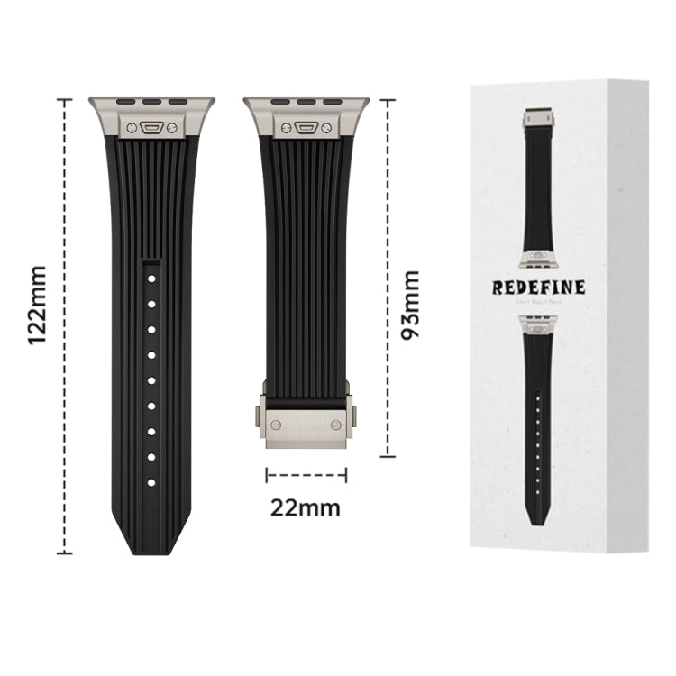 For Apple Watch Series 4 44mm Vertical Texture Titanium Buckle Elastic Silicone Watch Band(Black) - free shipping - PMC TechLife - Order now!