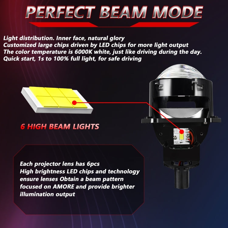 T01 1 Pair 3 inch Car Bifocal LED Lens Headlight, Left Driving (Black) - LED Headlamps by PMC TechLife | Online Shopping South Africa | PMC TechLife | Buy Now Pay Later Mobicred