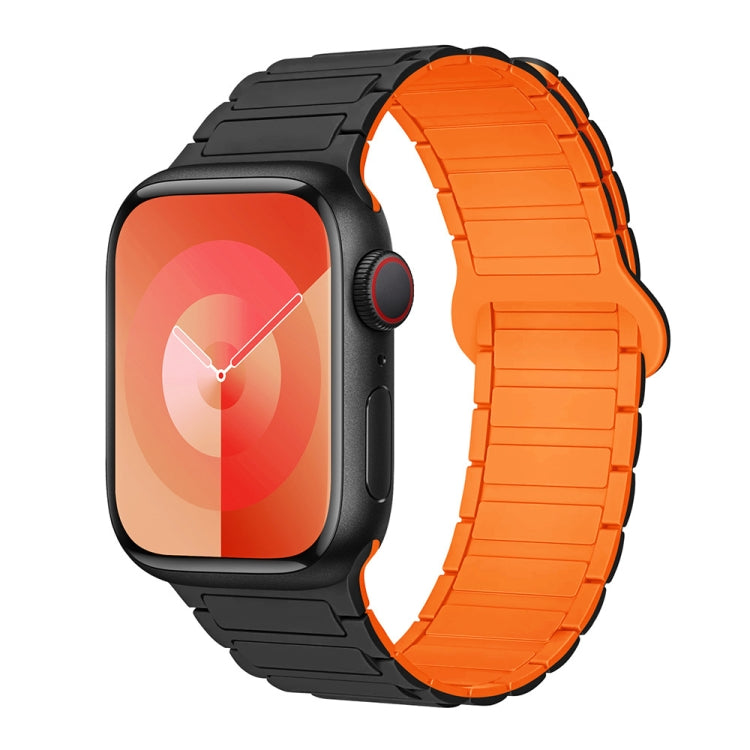 For Apple Watch Series 8 41mm I-Shaped Magnetic Silicone Watch Band(Black Orange) - Watch Bands by PMC Jewellery | Online Shopping South Africa | PMC Jewellery