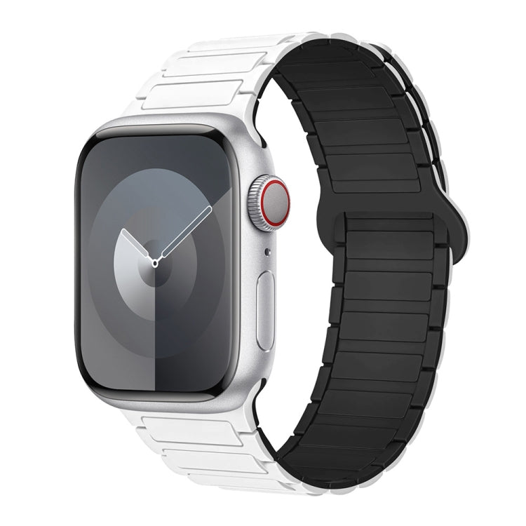 For Apple Watch SE 2022 44mm I-Shaped Magnetic Silicone Watch Band(White Black) - Watch Bands by PMC Jewellery | Online Shopping South Africa | PMC Jewellery