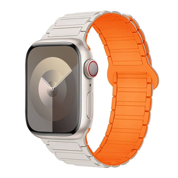 For Apple Watch Series 6 40mm I-Shaped Magnetic Silicone Watch Band(White Orange) - Watch Bands by PMC Jewellery | Online Shopping South Africa | PMC Jewellery