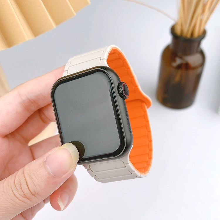 For Apple Watch Series 7 41mm I-Shaped Magnetic Silicone Watch Band(White Orange) - Watch Bands by PMC Jewellery | Online Shopping South Africa | PMC Jewellery