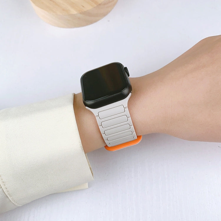 For Apple Watch 42mm I-Shaped Magnetic Silicone Watch Band(White Orange) - Watch Bands by PMC TechLife | Online Shopping South Africa | PMC TechLife