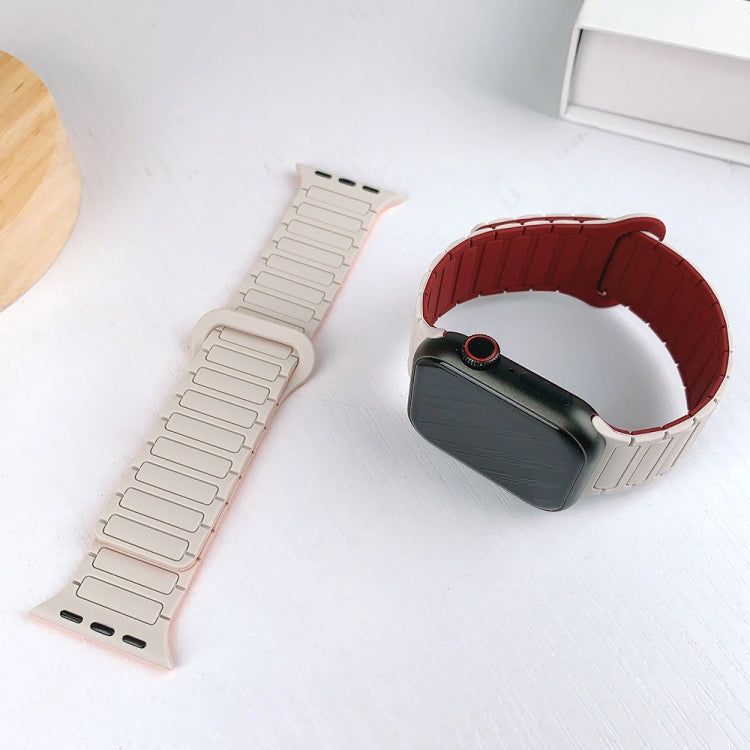 For Apple Watch 42mm I-Shaped Magnetic Silicone Watch Band(White Orange) - Watch Bands by PMC TechLife | Online Shopping South Africa | PMC TechLife