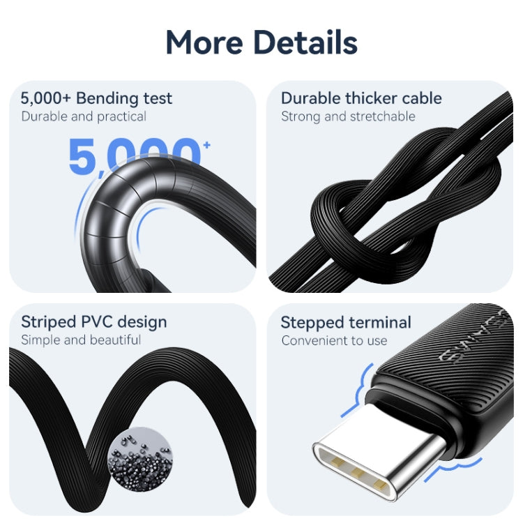 USAMS US-SJ688 USB to USB-C / Type-C 3A Striped Fast Charge Data Cable, Length:1m(White) - free shipping - PMc TechLife - Order now!