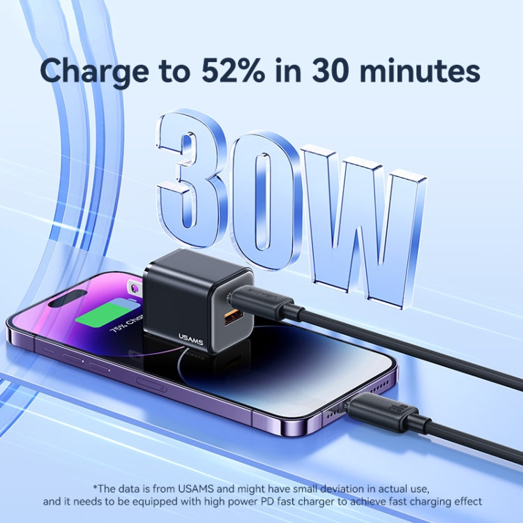 USAMS US-SJ692 USB-C / Type-C to 8 Pin 30W Striped Fast Charge Data Cable, Length:1m(Black) - free shipping - PMC Jewellery - Order now!