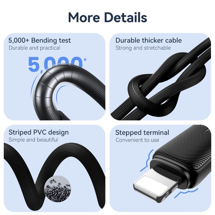 USAMS US-SJ692 USB-C / Type-C to 8 Pin 30W Striped Fast Charge Data Cable, Length:1m(Black) - free shipping - PMC Jewellery - Order now!