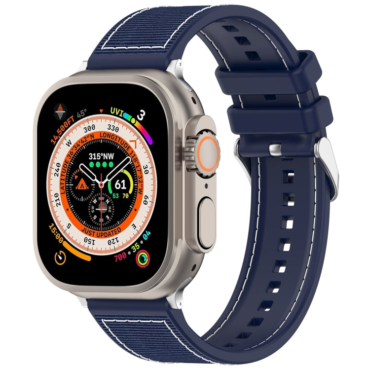 For Apple Watch Series 9 41mm Ordinary Buckle Hybrid Nylon Braid Silicone Watch Band(Midnight Blue) - Watch Bands by PMC Jewellery | Online Shopping South Africa | PMC Jewellery