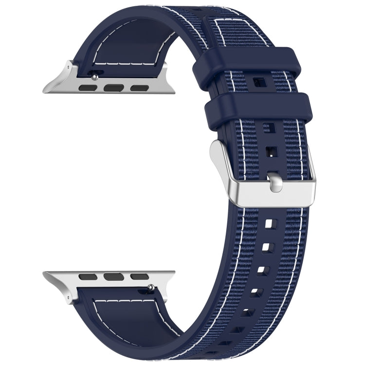 For Apple Watch Series 9 41mm Ordinary Buckle Hybrid Nylon Braid Silicone Watch Band(Midnight Blue) - Watch Bands by PMC Jewellery | Online Shopping South Africa | PMC Jewellery