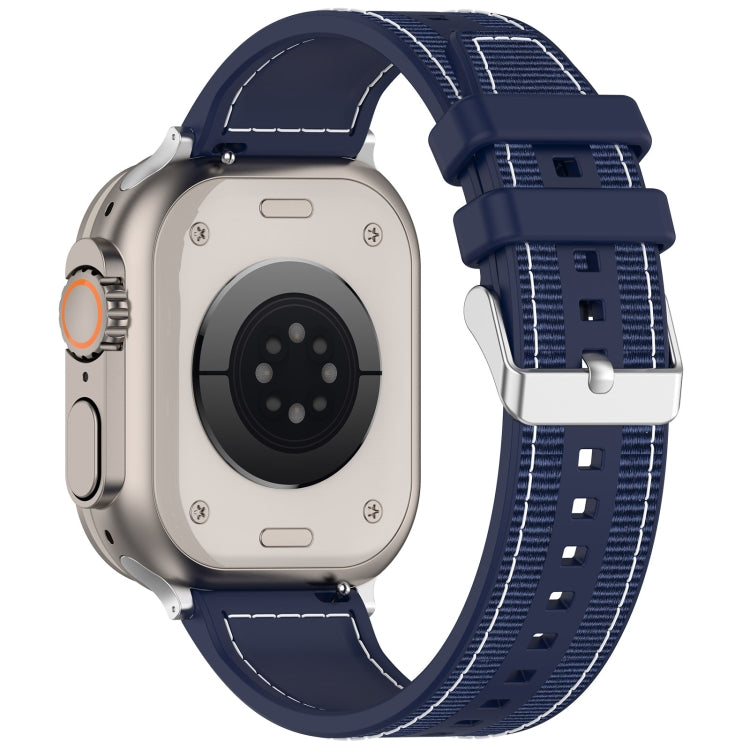 For Apple Watch Series 8 45mm Ordinary Buckle Hybrid Nylon Braid Silicone Watch Band(Midnight Blue) - Watch Bands by PMC Jewellery | Online Shopping South Africa | PMC Jewellery