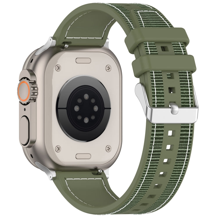 For Apple Watch SE 44mm Ordinary Buckle Hybrid Nylon Braid Silicone Watch Band(Green) - Watch Bands by PMC Jewellery | Online Shopping South Africa | PMC Jewellery