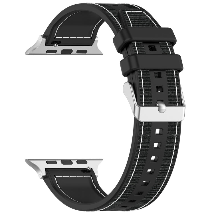 For Apple Watch Series 5 44mm Ordinary Buckle Hybrid Nylon Braid Silicone Watch Band(Black) - Watch Bands by PMC Jewellery | Online Shopping South Africa | PMC Jewellery