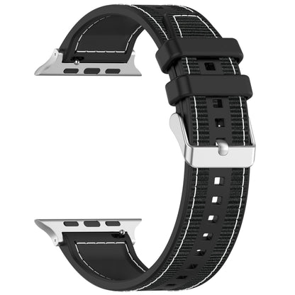 For Apple Watch 42mm Ordinary Buckle Hybrid Nylon Braid Silicone Watch Band(Black) - Watch Bands by PMC Jewellery | Online Shopping South Africa | PMC Jewellery