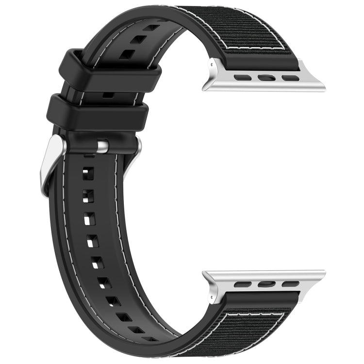 For Apple Watch 38mm Ordinary Buckle Hybrid Nylon Braid Silicone Watch Band(Black) - Watch Bands by PMC TechLife | Online Shopping South Africa | PMC TechLife