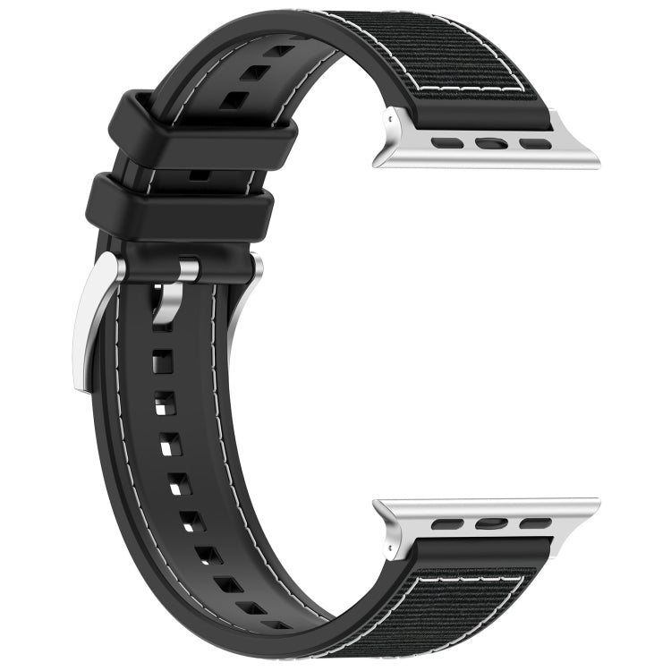 For Apple Watch Series 9 45mm Official Buckle Hybrid Nylon Braid Silicone Watch Band(Black) - Watch Bands by PMC Jewellery | Online Shopping South Africa | PMC Jewellery