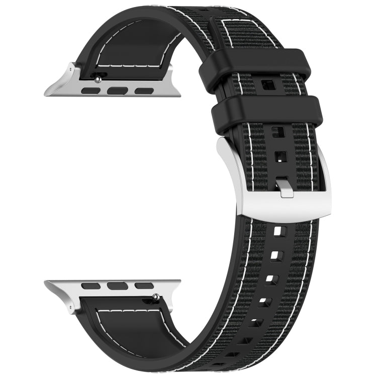 For Apple Watch Series 8 41mm Official Buckle Hybrid Nylon Braid Silicone Watch Band(Black) - Watch Bands by PMC Jewellery | Online Shopping South Africa | PMC Jewellery