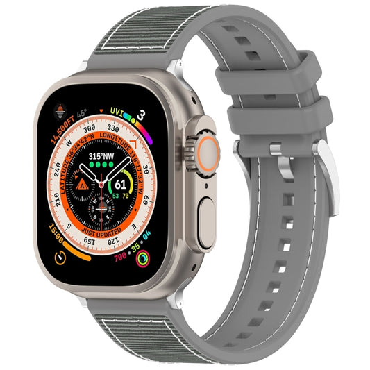 For Apple Watch Series 8 45mm Official Buckle Hybrid Nylon Braid Silicone Watch Band(Grey) - Watch Bands by PMC Jewellery | Online Shopping South Africa | PMC Jewellery