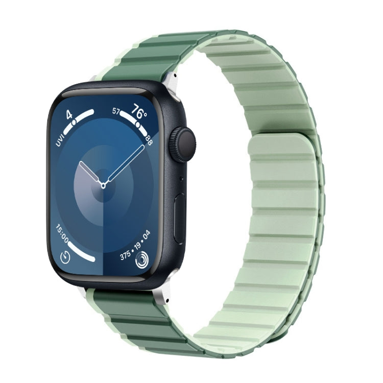 For Apple Watch Series 9 45mm ZGA Two Color Magnetic Silicone Watch Band(Dark Green+Light Green) - Watch Bands by ZGA | Online Shopping South Africa | PMC Jewellery | Buy Now Pay Later Mobicred