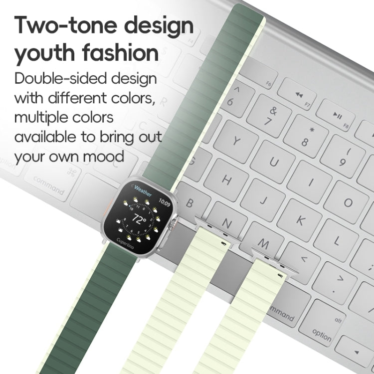 For Apple Watch Series 2 42mm ZGA Two Color Magnetic Silicone Watch Band(Dark Green+Light Green) - Watch Bands by ZGA | Online Shopping South Africa | PMC Jewellery | Buy Now Pay Later Mobicred