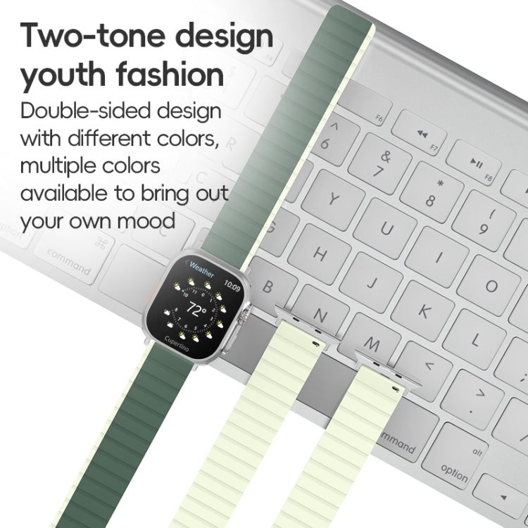 For Apple Watch Ultra 49mm ZGA Two Color Magnetic Silicone Watch Band(Dark Green+Light Green) - Watch Bands by ZGA | Online Shopping South Africa | PMC Jewellery