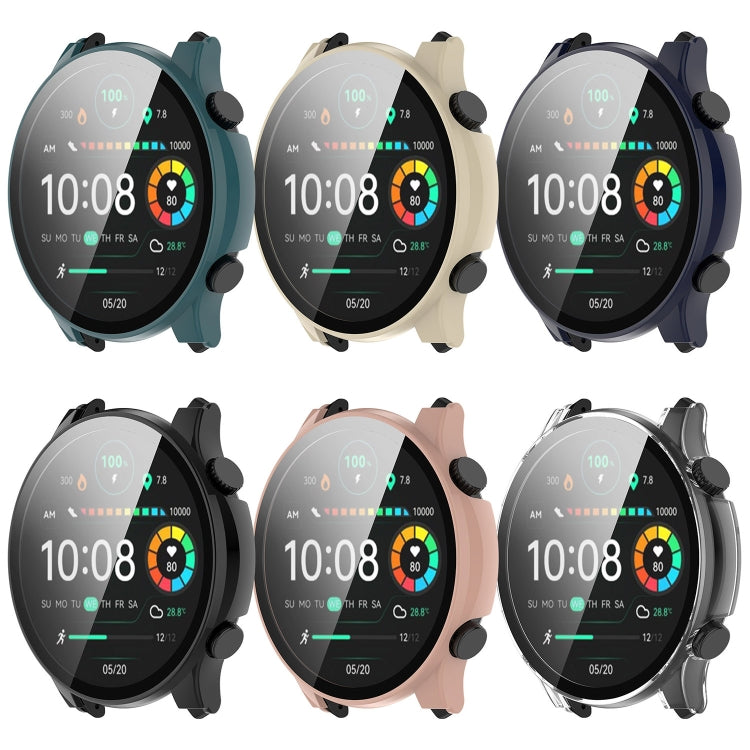 For Xiaomi Haylou RT3 / Solar Plus LS16 PC + Tempered Film Integrated Watch Protective Case(Ivory White) - Watch Cases by PMC TechLife | Online Shopping South Africa | PMC TechLife