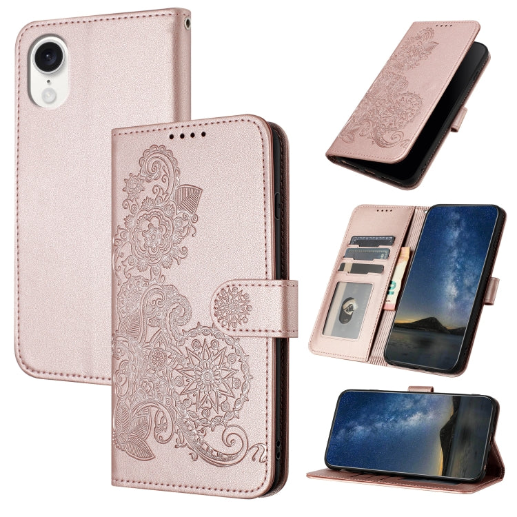 For iPhone SE 2024 Datura Flower Embossed Flip Leather Phone Case(Rose Gold) - More iPhone Cases by PMC Jewellery | Online Shopping South Africa | PMC Jewellery | Buy Now Pay Later Mobicred