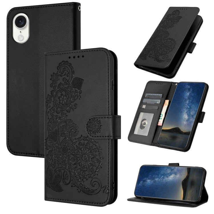 For iPhone SE 2024 Datura Flower Embossed Flip Leather Phone Case(Black) - More iPhone Cases by PMC Jewellery | Online Shopping South Africa | PMC Jewellery | Buy Now Pay Later Mobicred